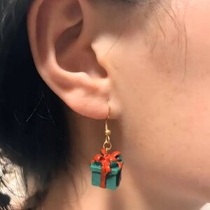 Holiday Gift Box Christmas Present 3D Resin Dangle Drop Earrings